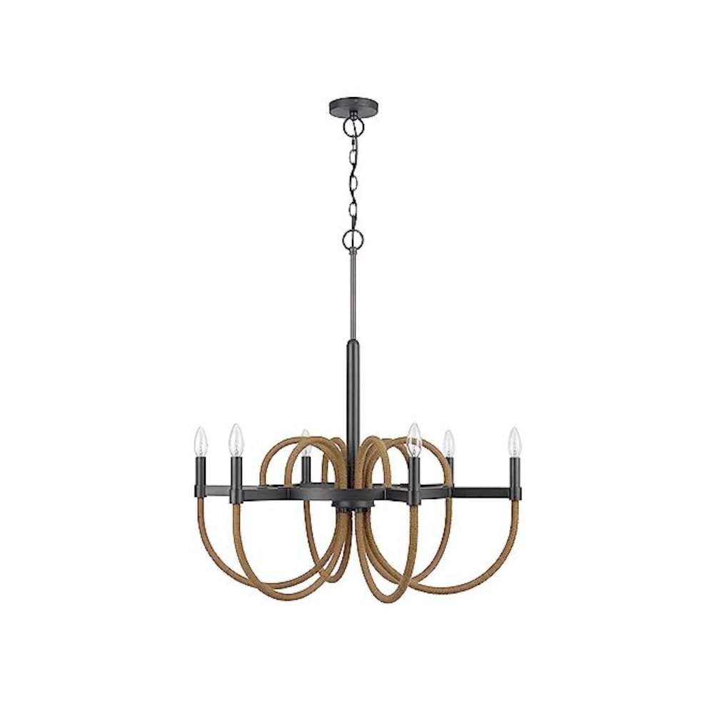 Rowland 60W X 6 Metal/Burlap Roped Chandelier. Picture 3
