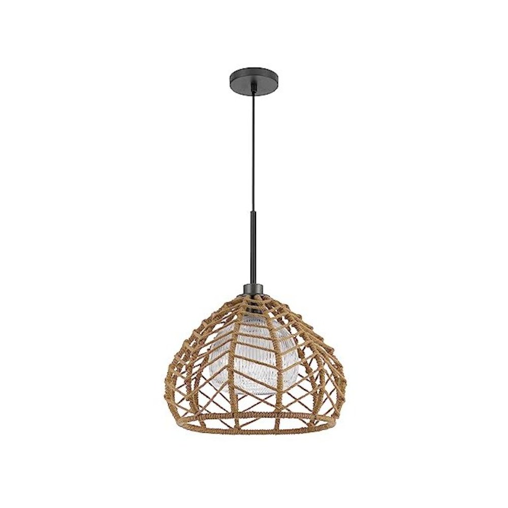 Dunn 60W Metal Pendant With Burlap Roped Shade. Picture 1