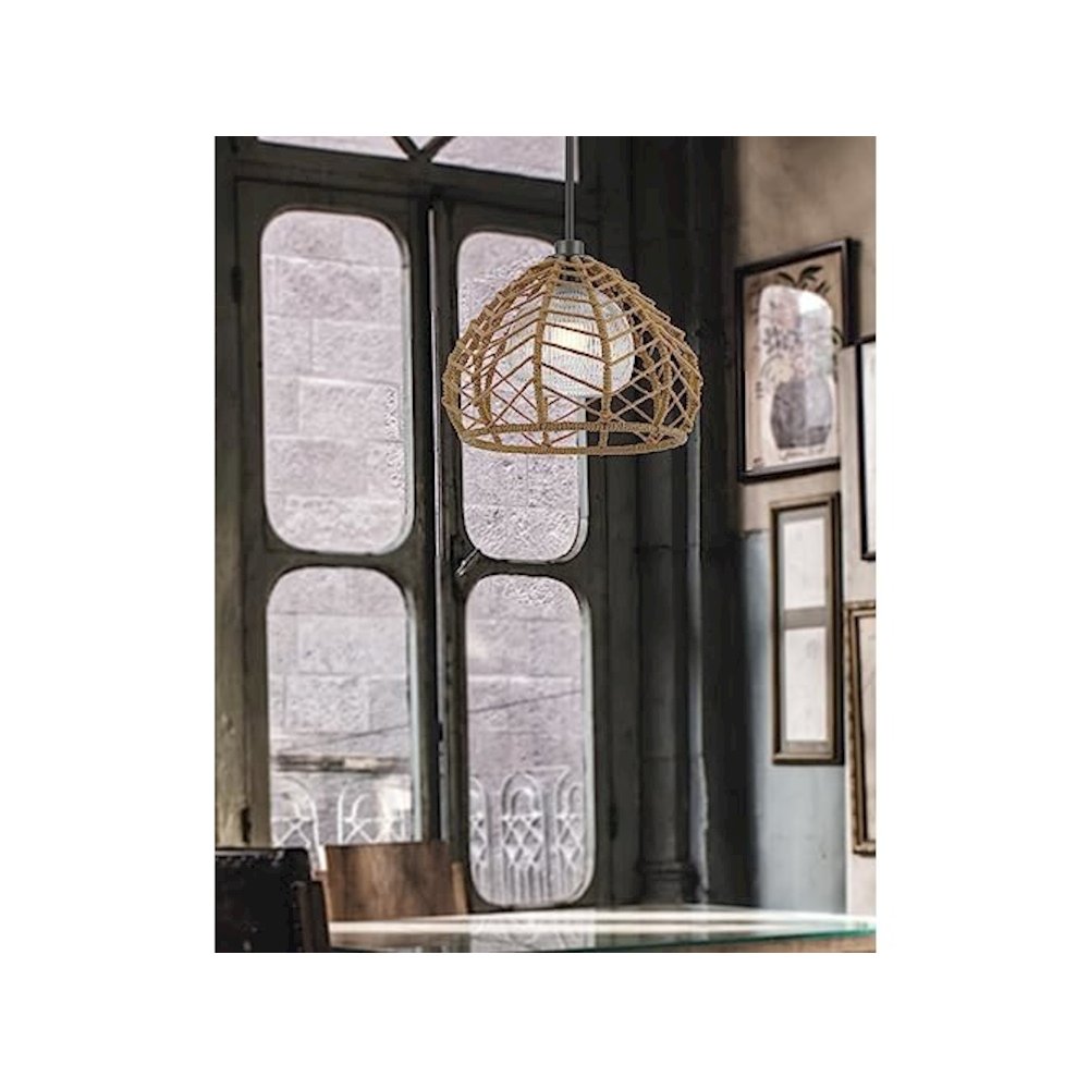Dunn 60W Metal Pendant With Burlap Roped Shade. Picture 4