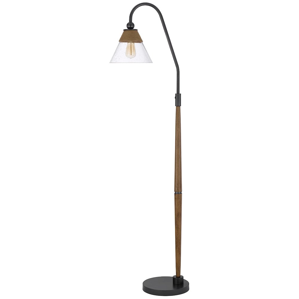 60W Hinton Downbridge Metal Floor Lamp With Faux Wood Pole And Glass Shade. Picture 1