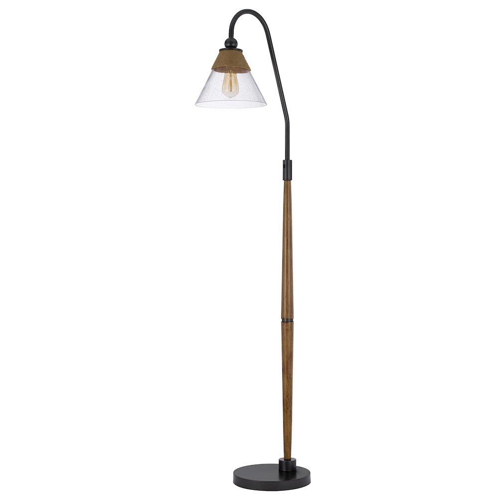 60W Hinton Downbridge Metal Floor Lamp With Faux Wood Pole And Glass Shade. Picture 2