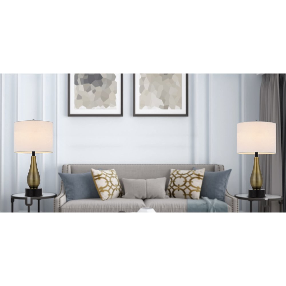 100W Ashland Metal Table Lamp With Hardback Drum Fabric Shade (Sold As Pairs). Picture 5