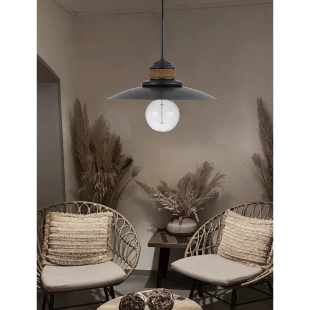 60W Mineola Metal Mini Pendant With Burlap Design. Picture 2
