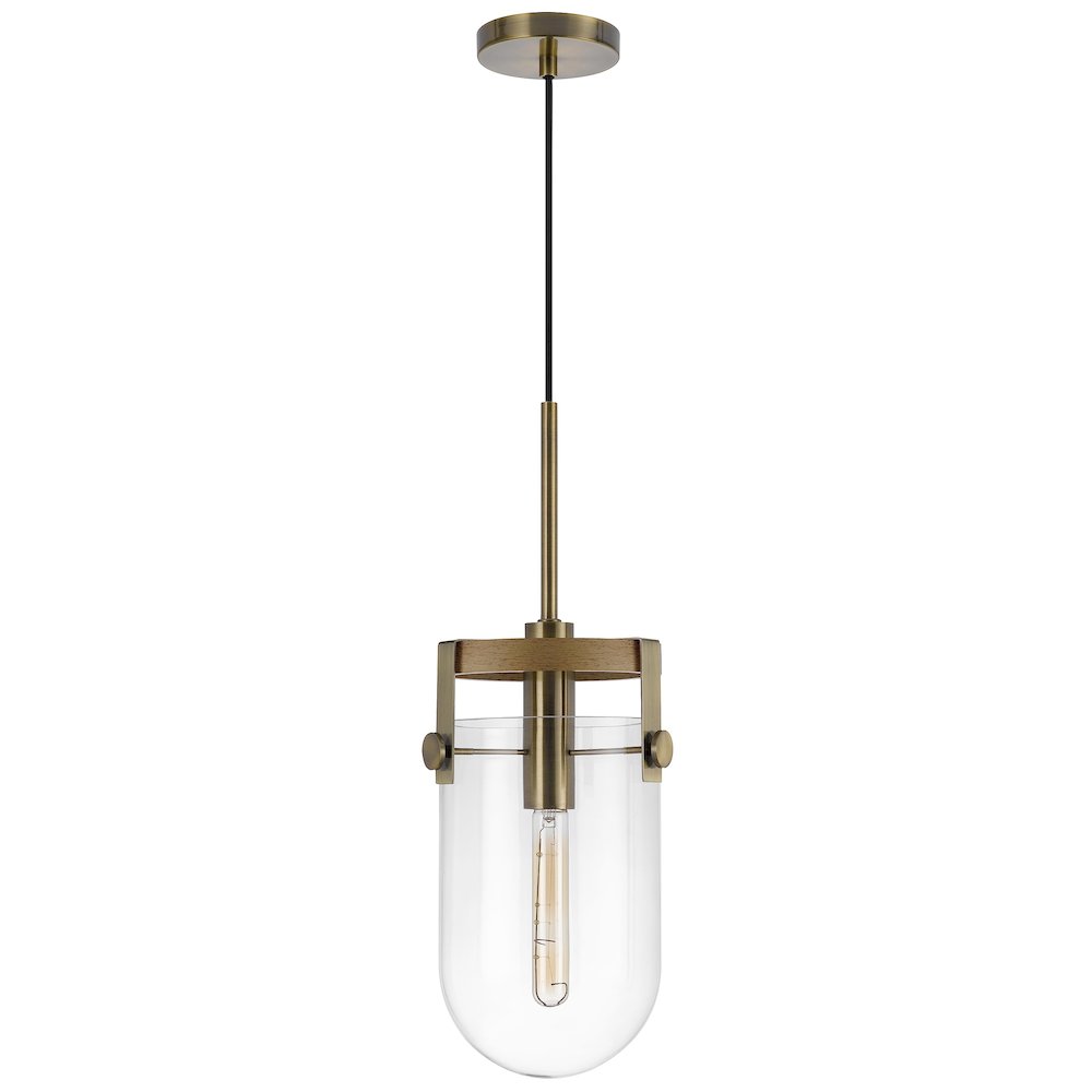 Stovall 60W Metal/Glass/Birch Wood Pendant Light. Picture 1