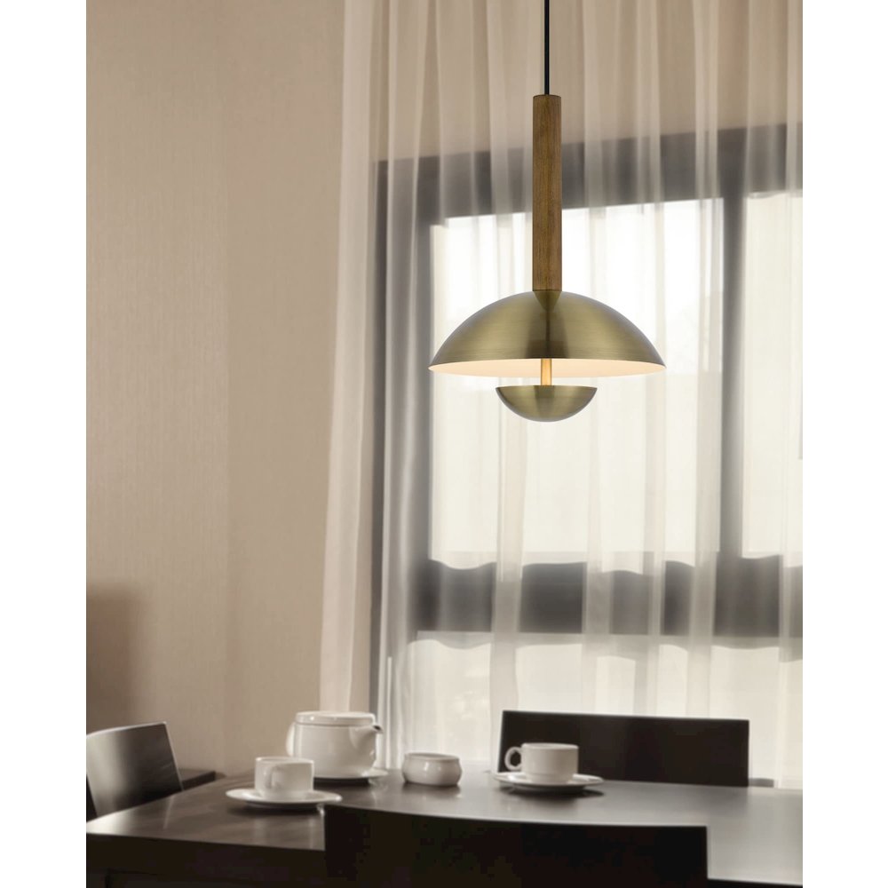 Lakeland 15W Intergrated Dimmable Led Metal / Birch Wood Pendant Light. Picture 2