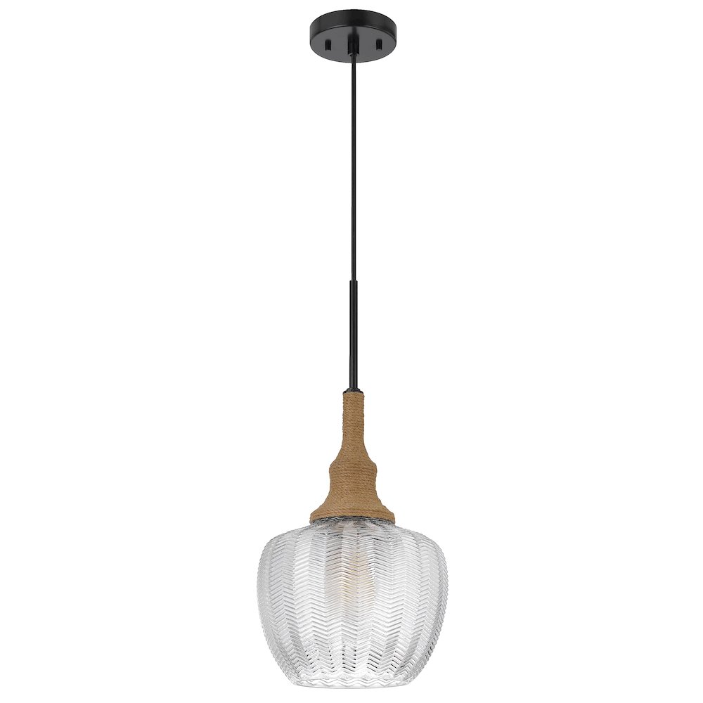 Monroe 60W Glass Pendant Light With Burlap Roped Font. Picture 3
