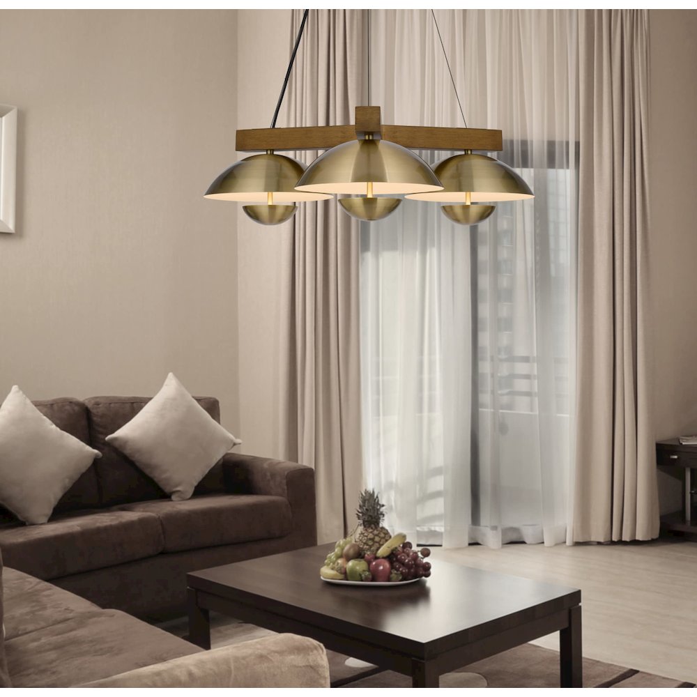 Lakeland 15W X 3 Intergrated Dimmable Led Metal / Birch Wood Pendant Light. Picture 2