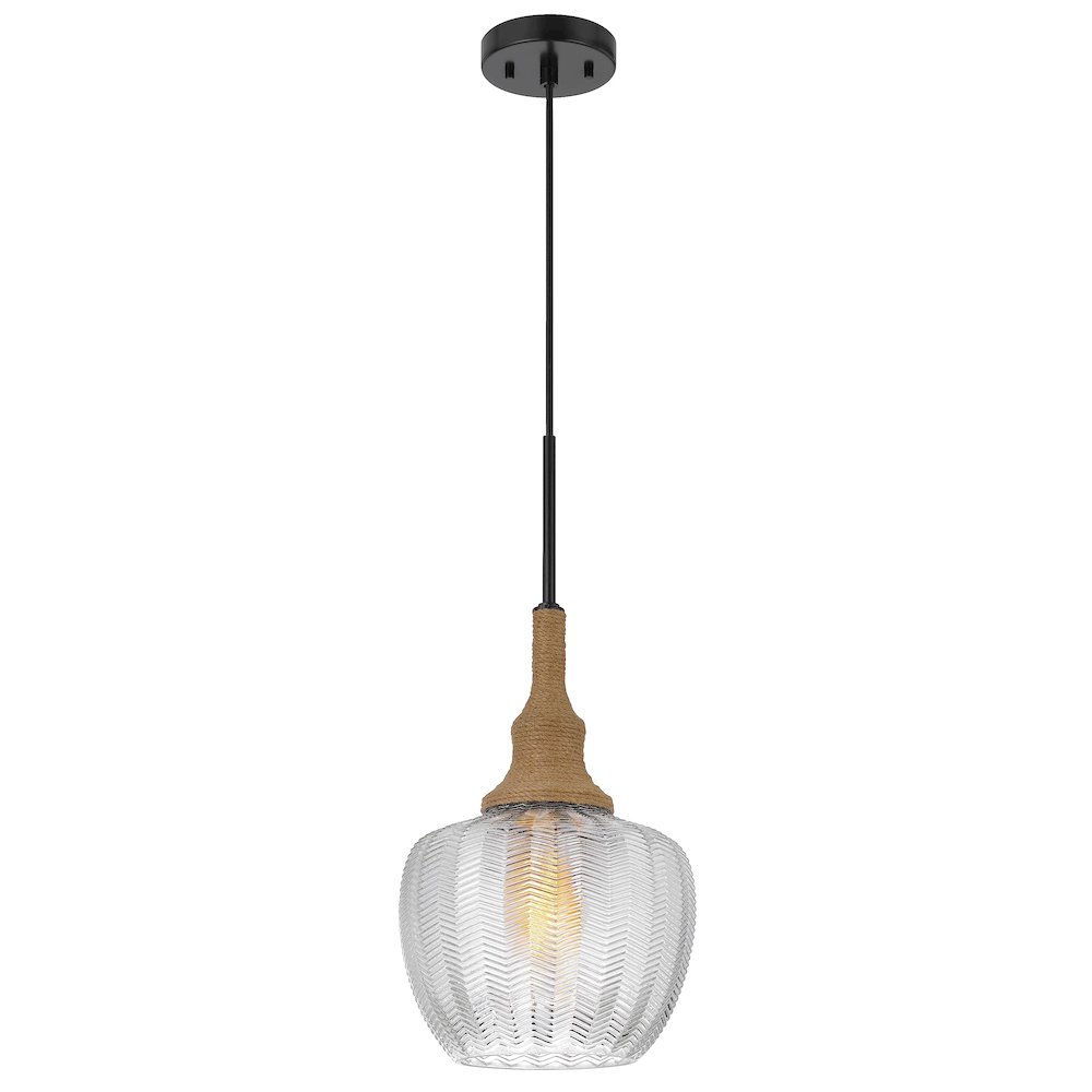 Monroe 60W Glass Pendant Light With Burlap Roped Font. Picture 2