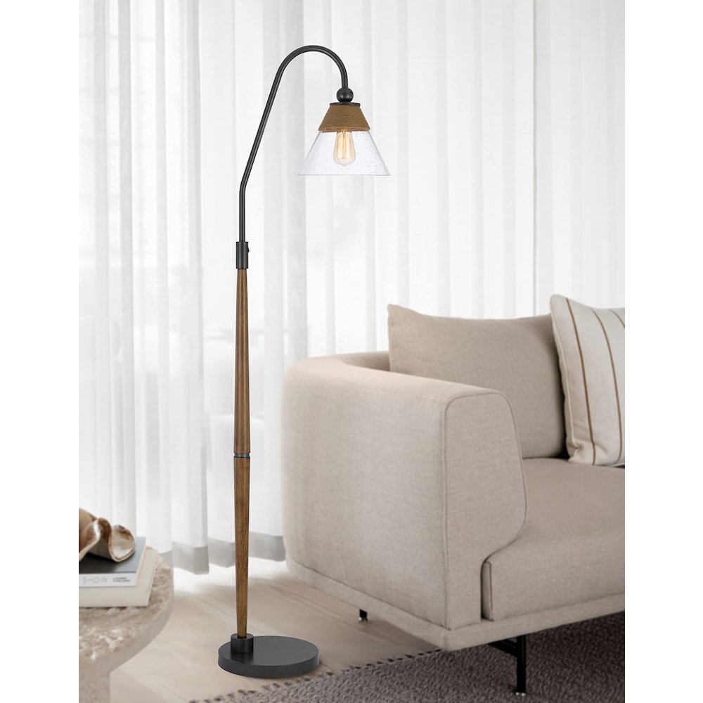 60W Hinton Downbridge Metal Floor Lamp With Faux Wood Pole And Glass Shade. Picture 4