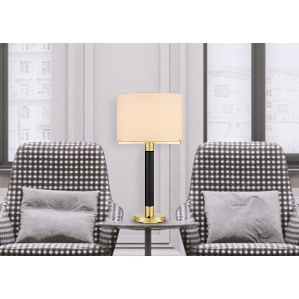 Goldston 100W Metal Table Lamp With Drum Hardback Fabric Shade. Picture 4