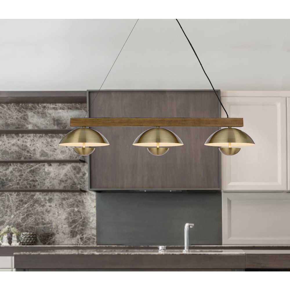 Lakeland 15W X 3 Intergrated Dimmable Led Metal / Birch Wood Island Chandelier. Picture 2