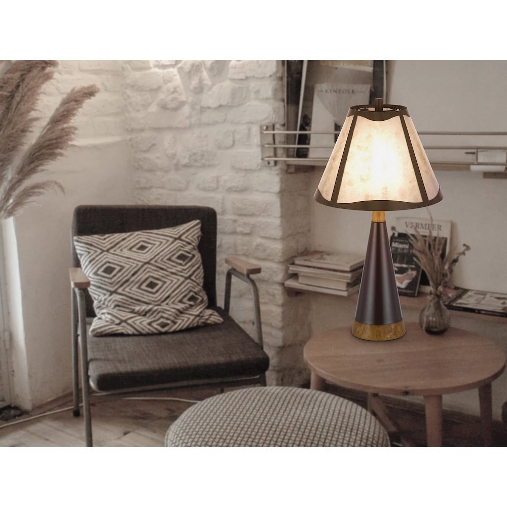 150W 3 Way Clemente Metal/Birch Wood Mica Table Lamp. Picture 4