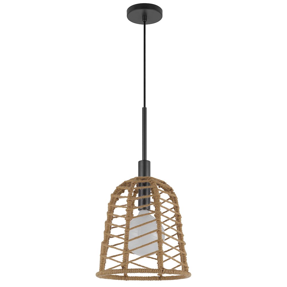 Parkton 60W Metal Pendant With Burlap Roped Shade. Picture 1