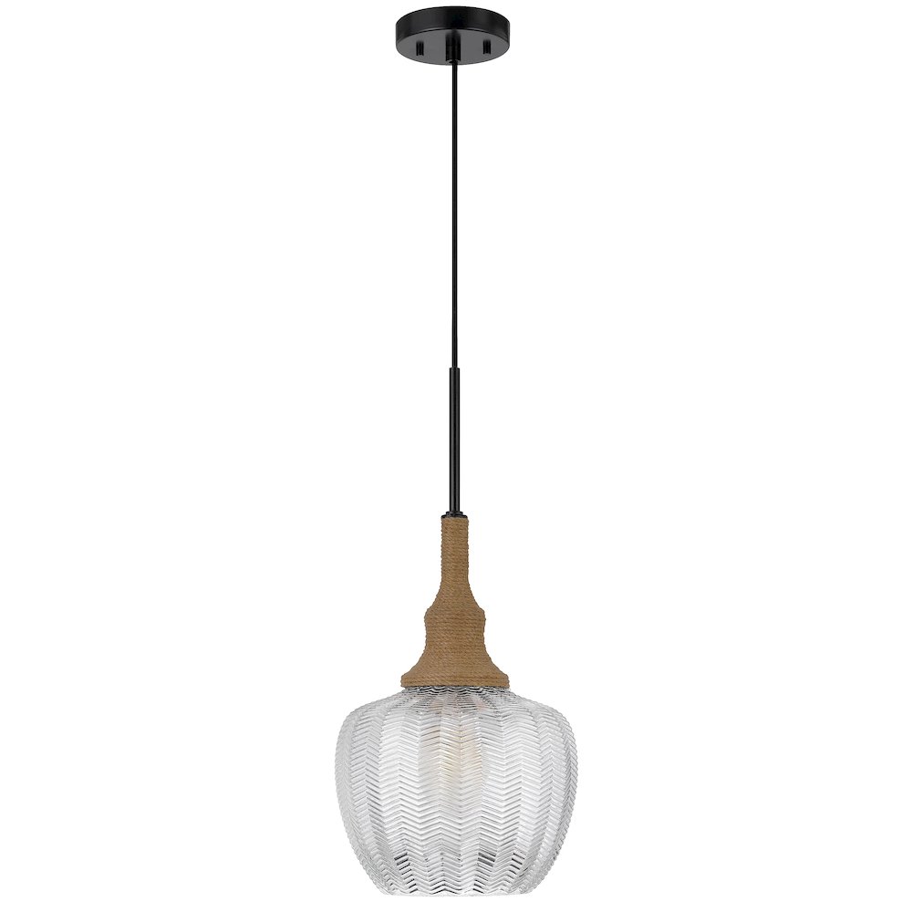 Monroe 60W Glass Pendant Light With Burlap Roped Font. Picture 1