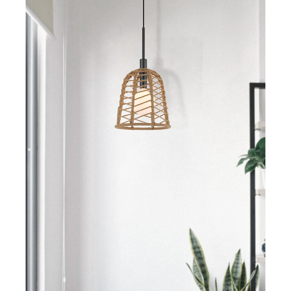 Parkton 60W Metal Pendant With Burlap Roped Shade. Picture 4