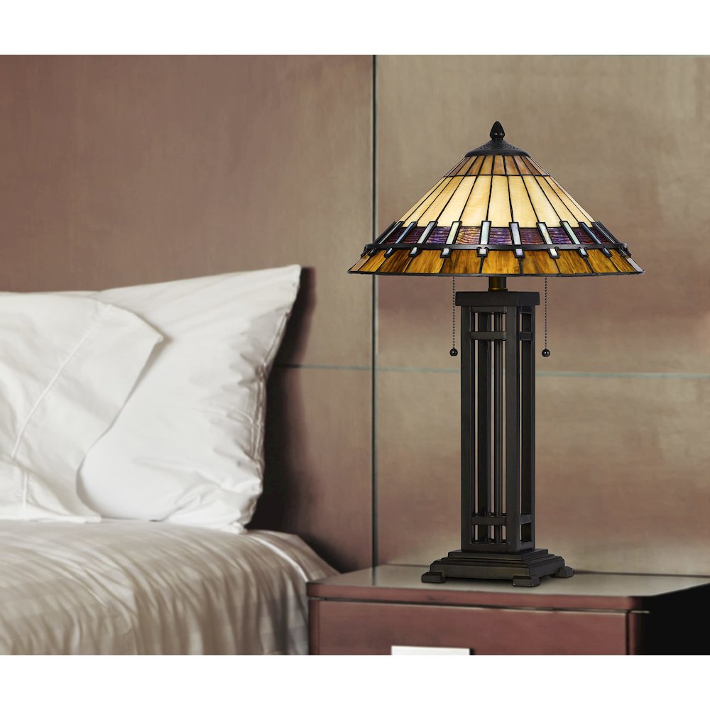 60W X 2 Metal/Resin Tiffany Table Lamp With Pull Chain Switches. Picture 5