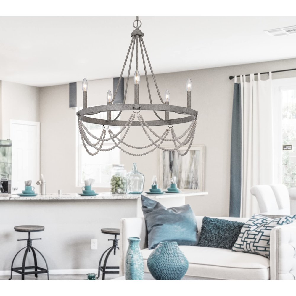 60W X 5 Anniston Beaded Metal Chandelier. Picture 2