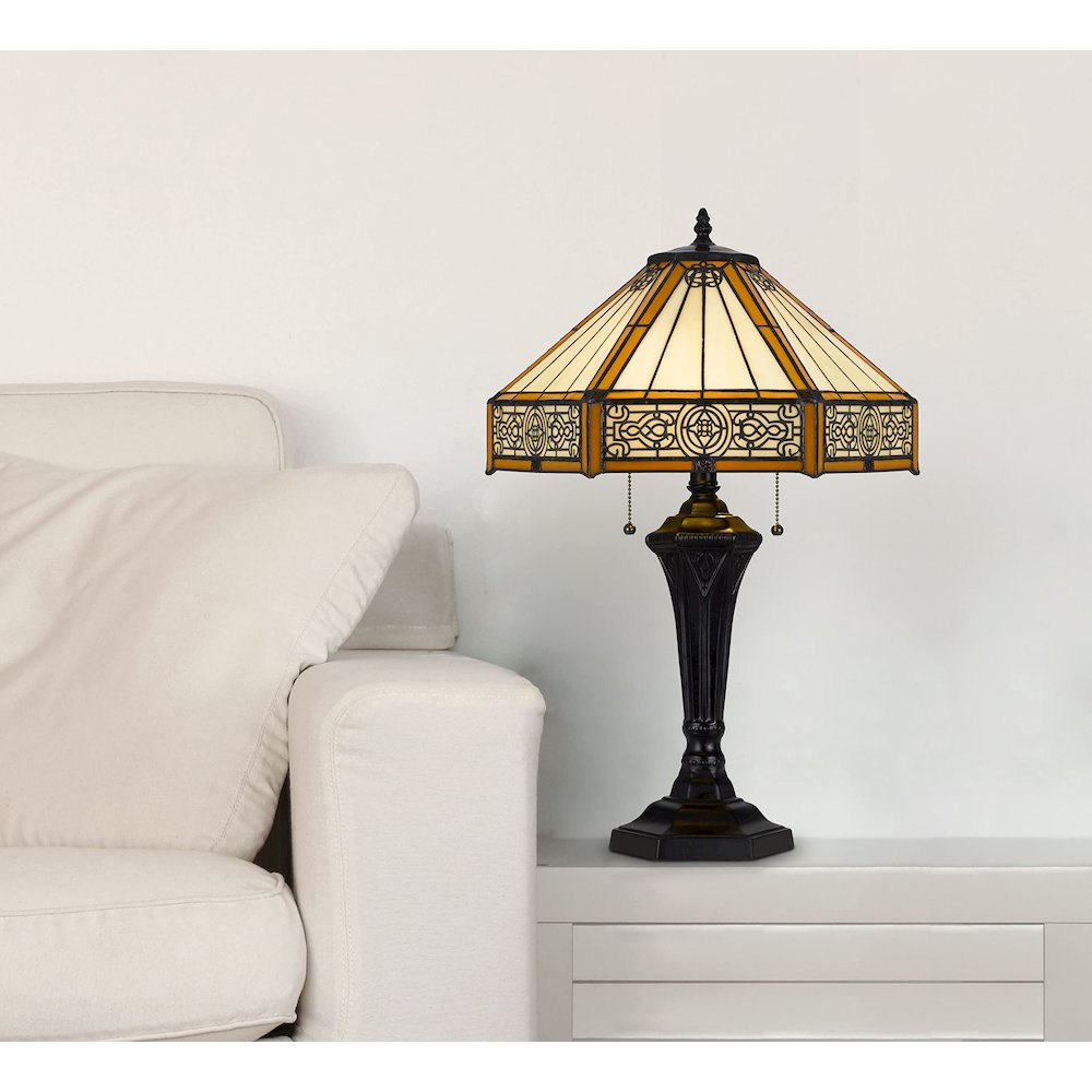 60W X 2 Metal/Resin Tiffany Table Lamp With Pull Chain Switches. Picture 4