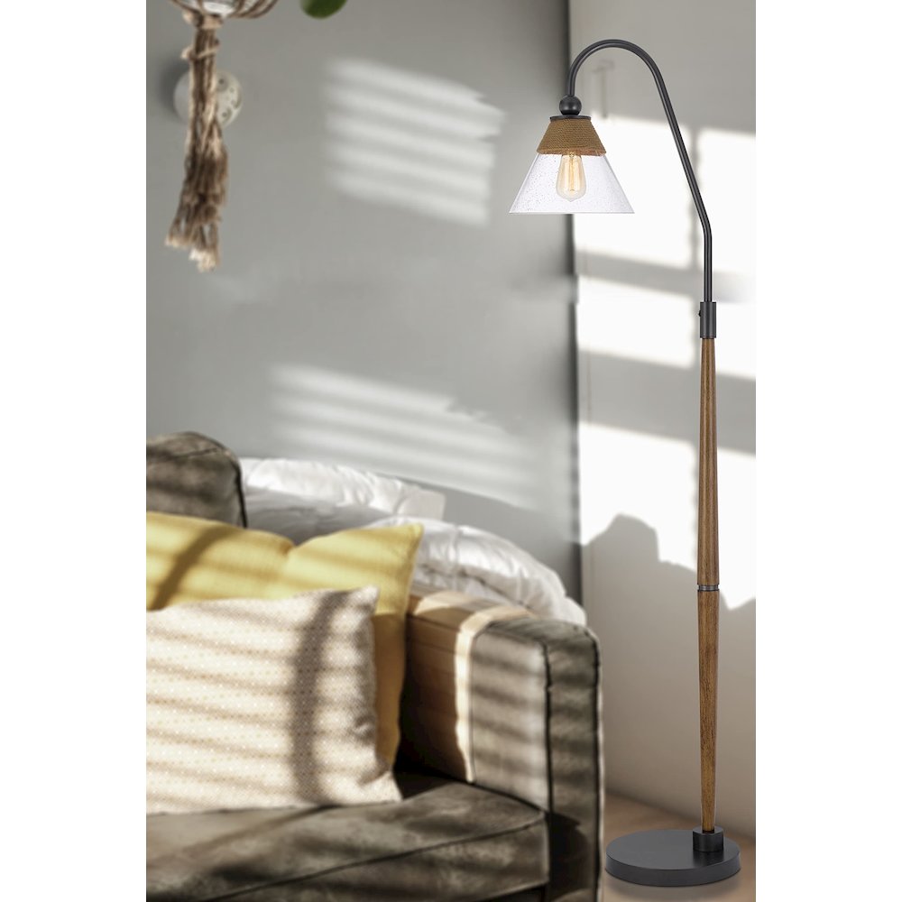 60W Hinton Downbridge Metal Floor Lamp With Faux Wood Pole And Glass Shade. Picture 5