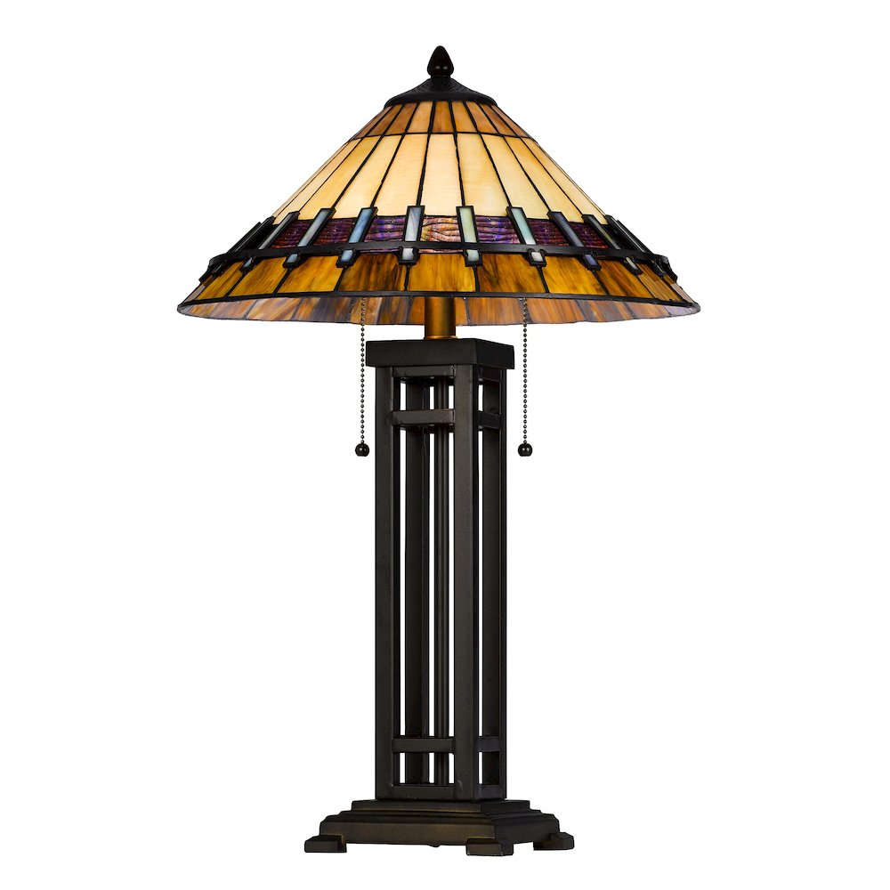60W X 2 Metal/Resin Tiffany Table Lamp With Pull Chain Switches. Picture 3