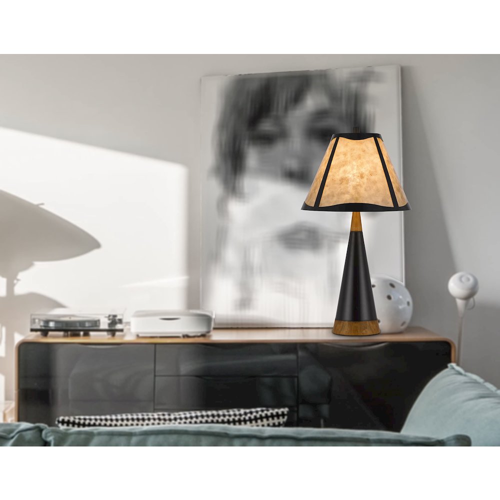 150W 3 Way Clemente Metal/Birch Wood Mica Table Lamp. Picture 5