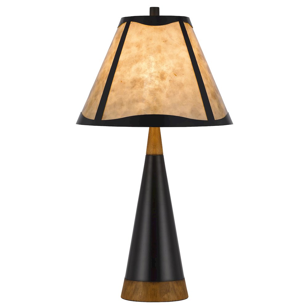 150W 3 Way Clemente Metal/Birch Wood Mica Table Lamp. Picture 1