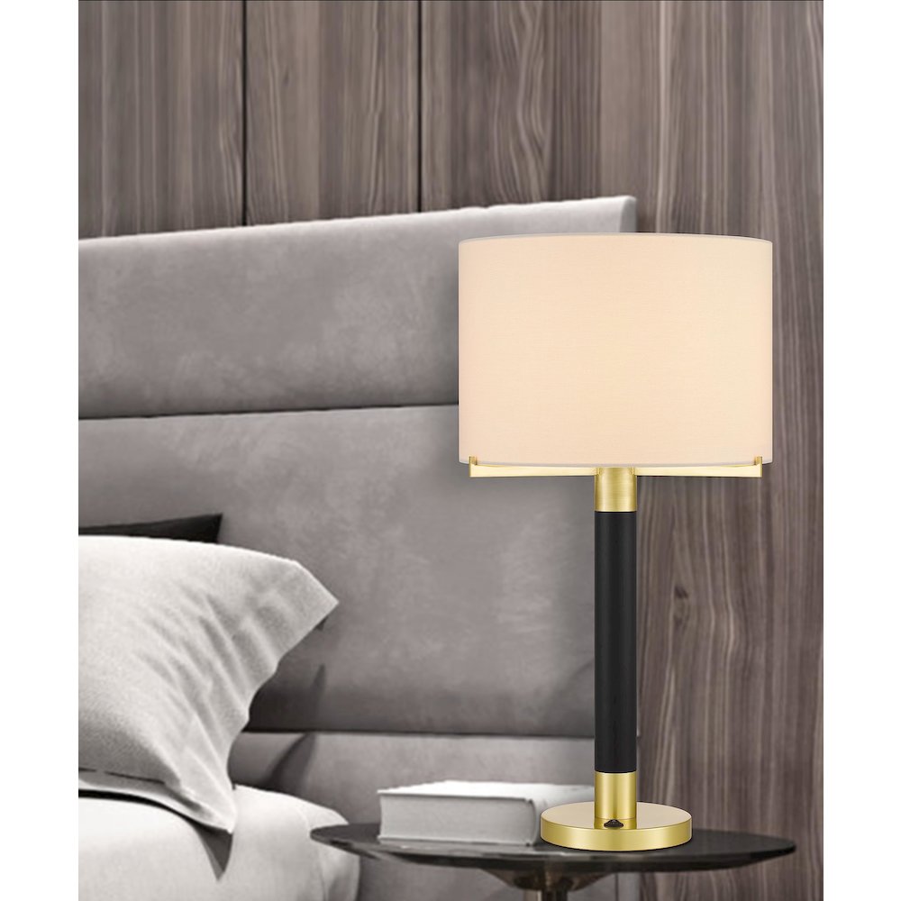 Goldston 100W Metal Table Lamp With Drum Hardback Fabric Shade. Picture 5