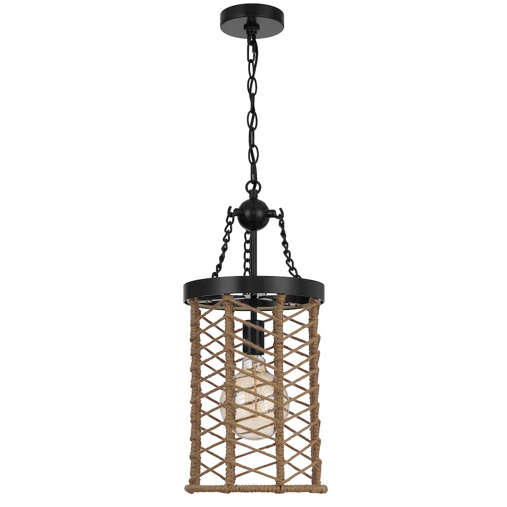 Lillington 60W Metal Pendant Light With Burlap Roped Cage. Picture 2