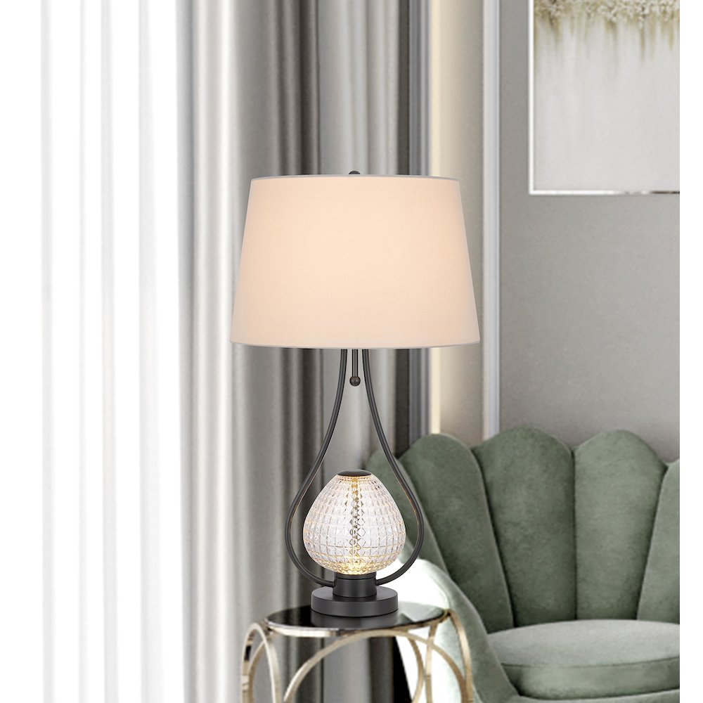 Forssa 100W 3 Way Table Lamp With 2W Led Night Light In Glass And Metal Base.. Picture 4
