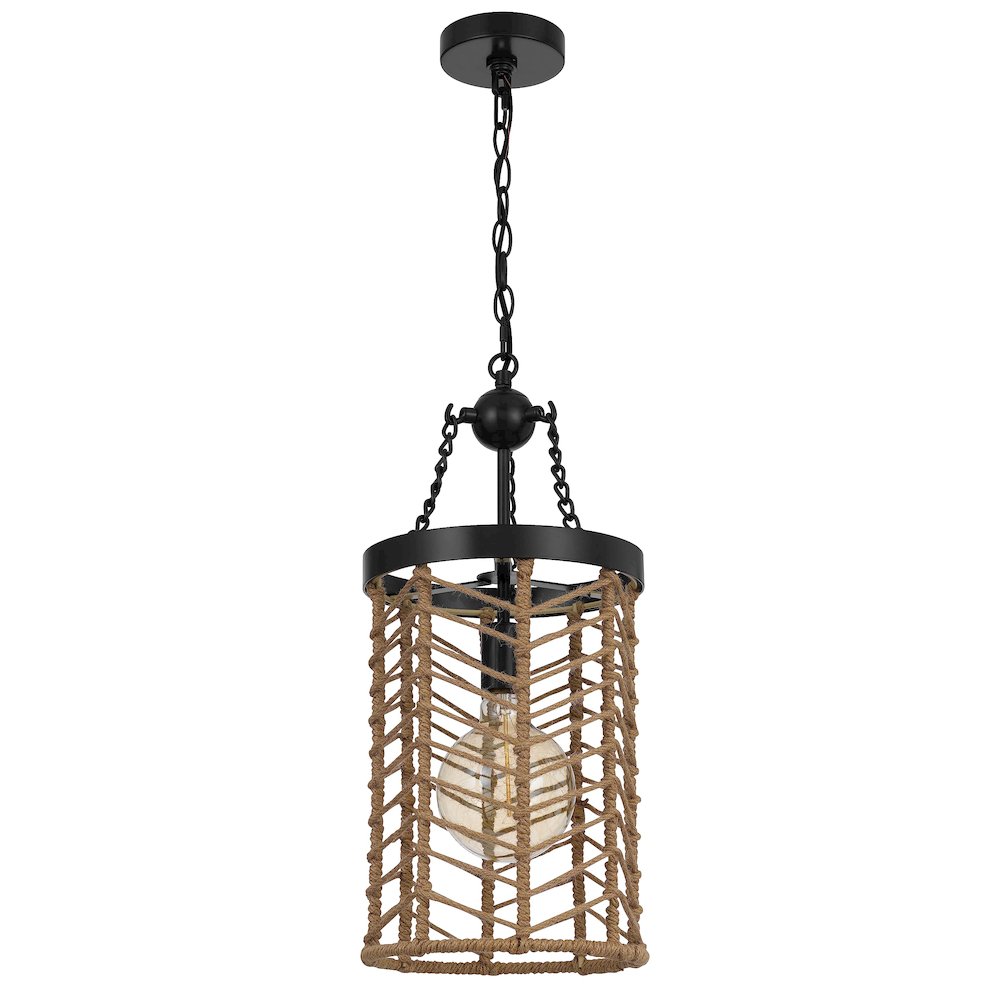 Lillington 60W Metal Pendant Light With Burlap Roped Cage. Picture 1