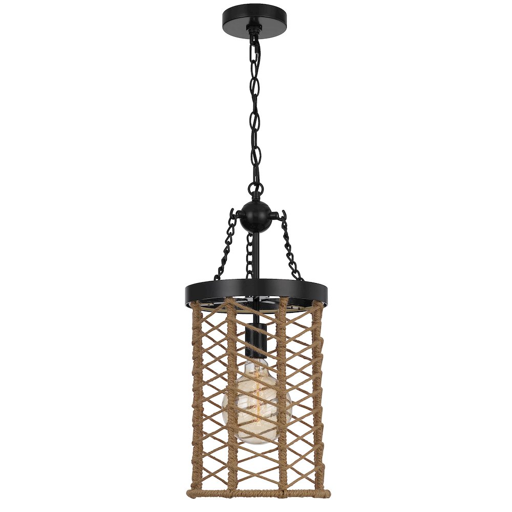 Lillington 60W Metal Pendant Light With Burlap Roped Cage. Picture 3