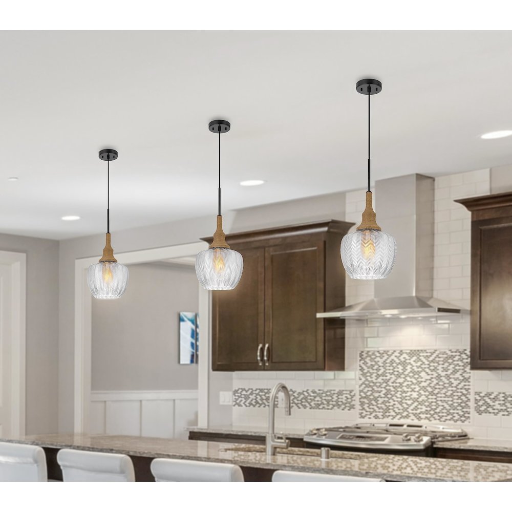 Monroe 60W Glass Pendant Light With Burlap Roped Font. Picture 4