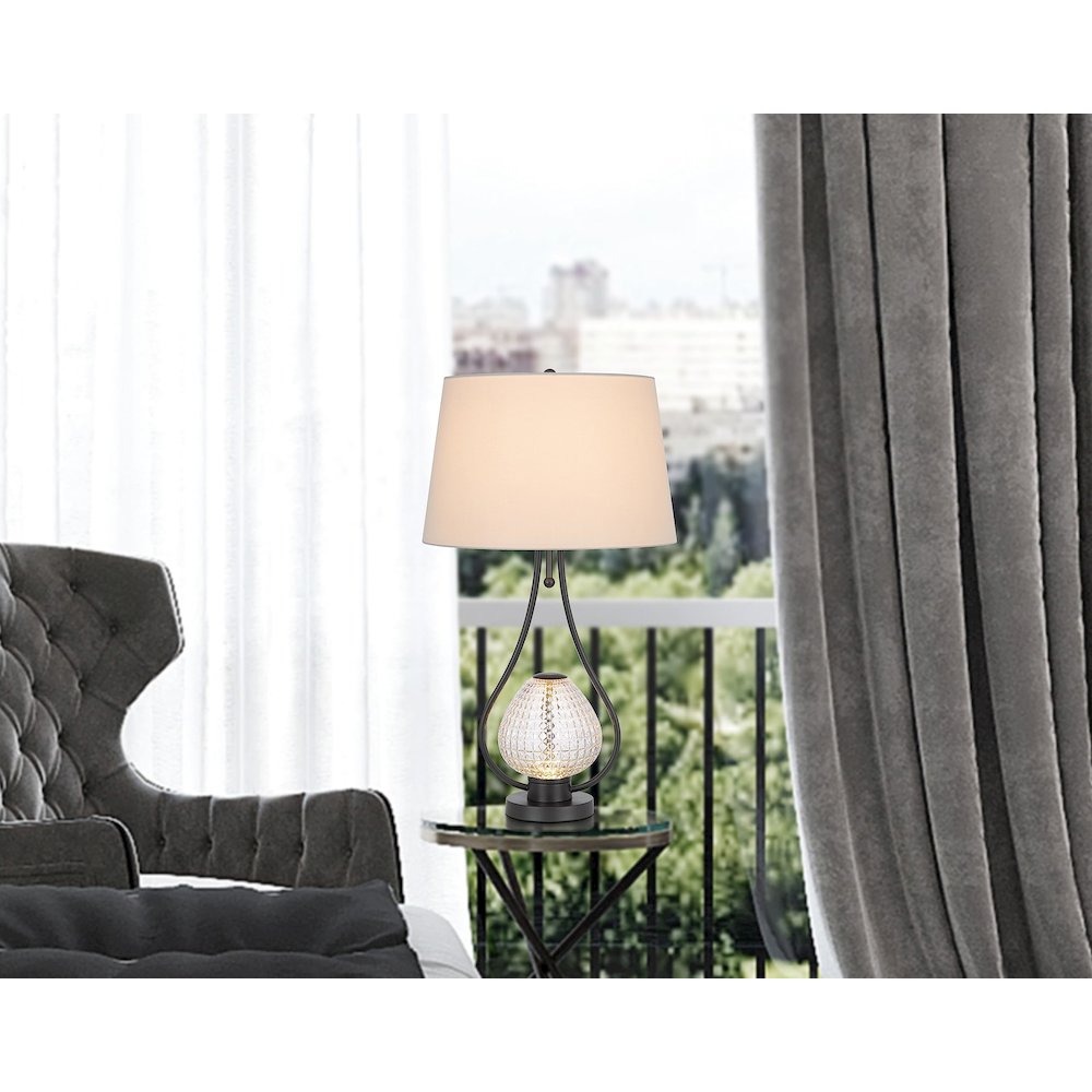 Forssa 100W 3 Way Table Lamp With 2W Led Night Light In Glass And Metal Base.. Picture 5
