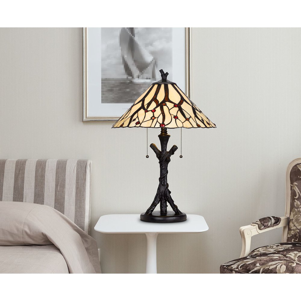 60W X 2 Metal/Resin Tiffany Table Lamp With Pull Chain Switches. Picture 4