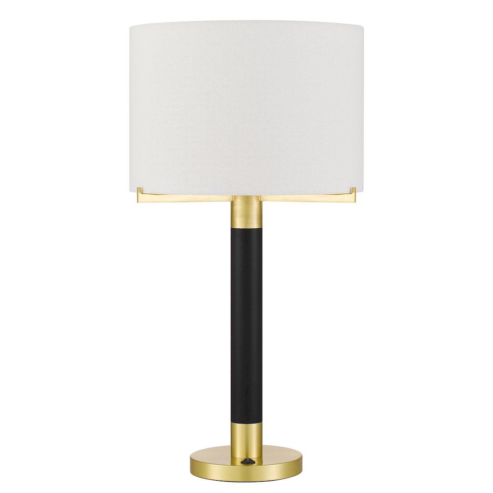 Goldston 100W Metal Table Lamp With Drum Hardback Fabric Shade. Picture 1