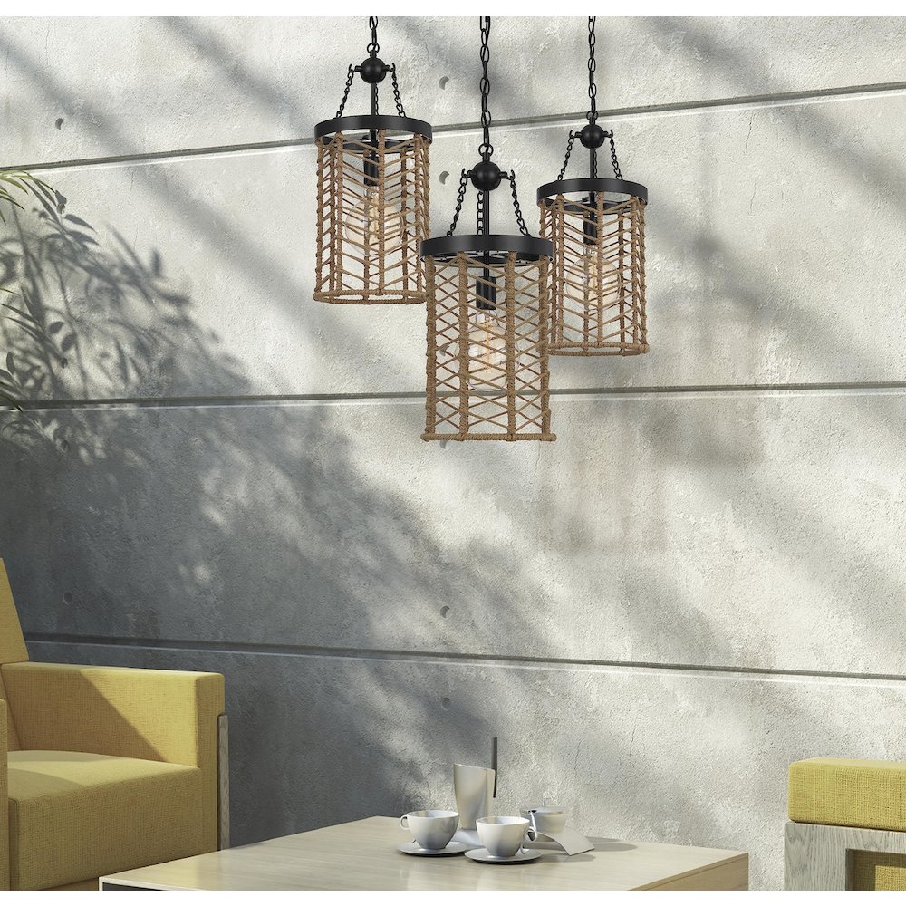 Lillington 60W Metal Pendant Light With Burlap Roped Cage. Picture 5