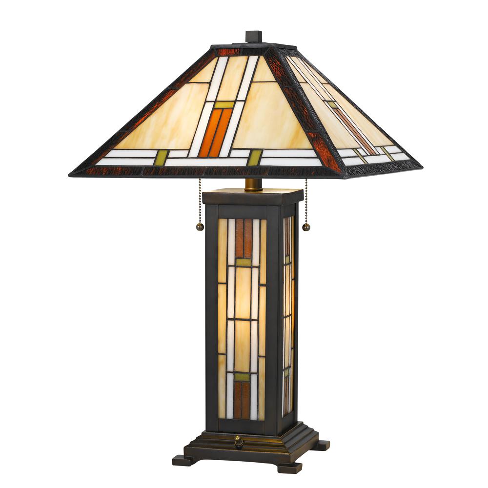 60W X 2 Tiffany Table Lamp With 7W Night Light. Picture 1