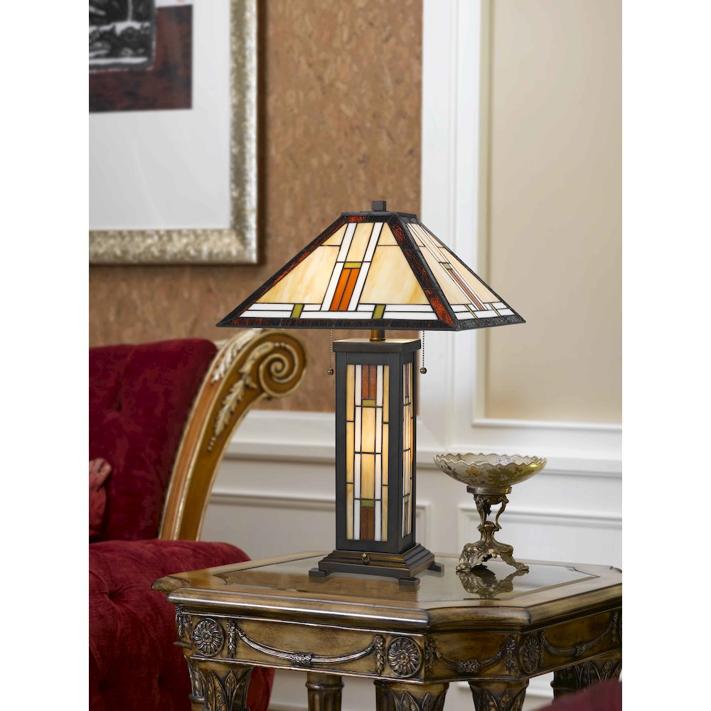 60W X 2 Tiffany Table Lamp With 7W Night Light. Picture 2