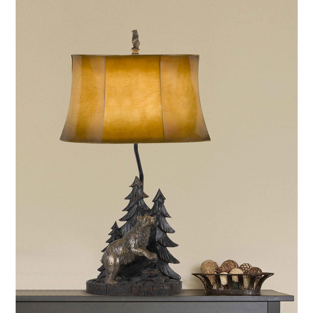 150W 3 Way Forest Resin Table Lamp With Leatherette Shade. Picture 2