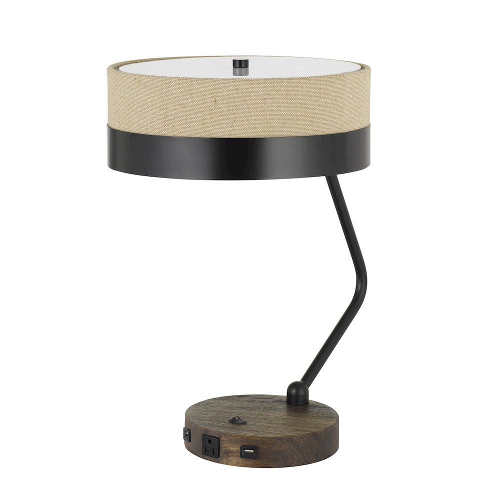 60W X 2 Parson Metal/Wood Desk Lamp With Metal/Fabric Shade With 2 Usb Ports. Picture 1
