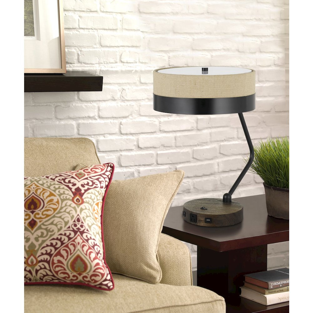 60W X 2 Parson Metal/Wood Desk Lamp With Metal/Fabric Shade With 2 Usb Ports. Picture 2