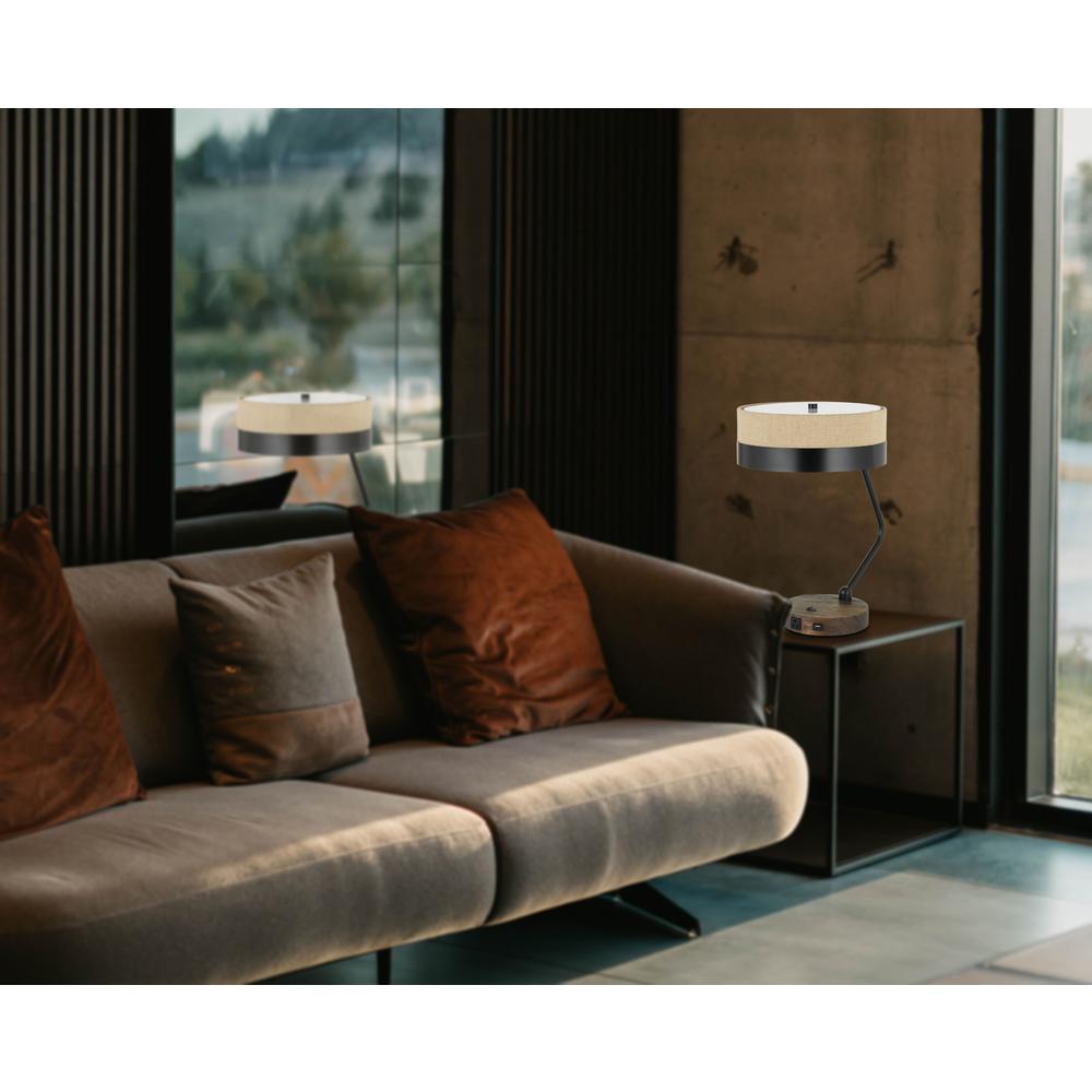 60W X 2 Parson Metal/Wood Desk Lamp With Metal/Fabric Shade With 2 Usb Ports. Picture 2