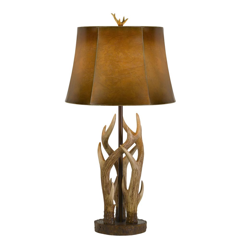 150W 3 Way Darby Antler Resin Table Lamp With Leathrette Shade. Picture 1