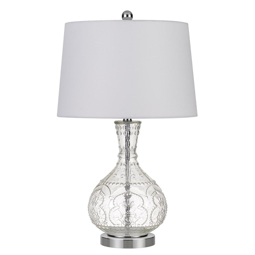 150W Nador Glass Table Lamp With Taper Drum Hardback Fabric Shade. Picture 1