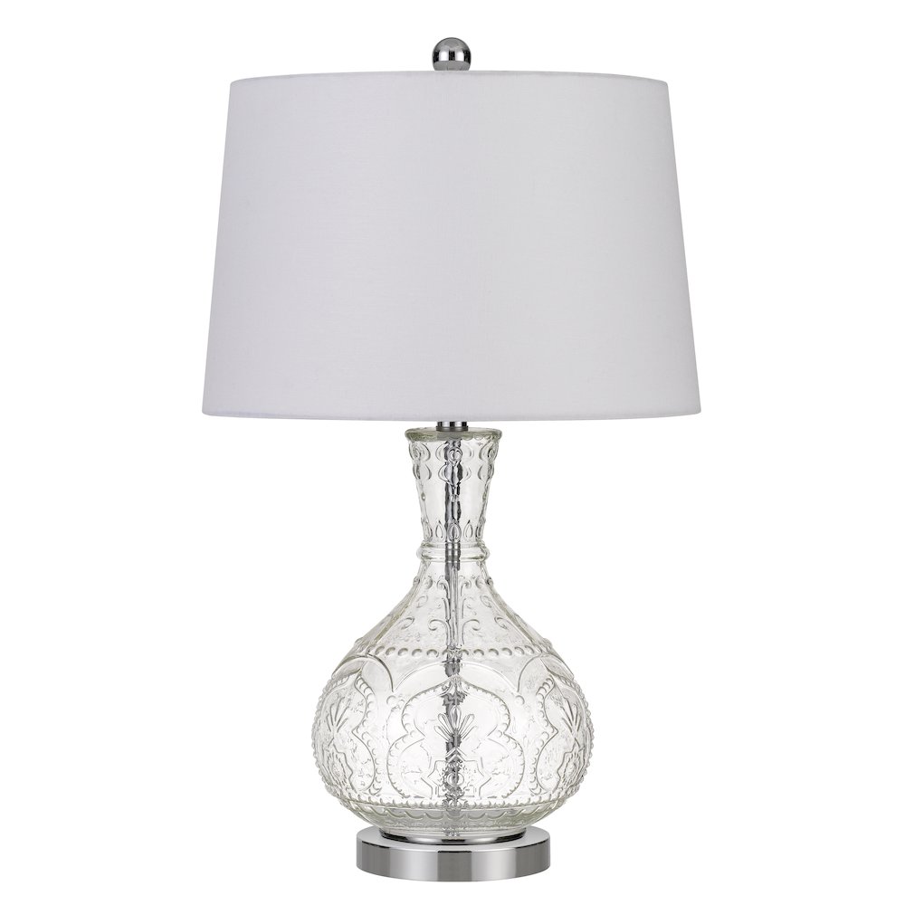150W Nador Glass Table Lamp With Taper Drum Hardback Fabric Shade. Picture 1