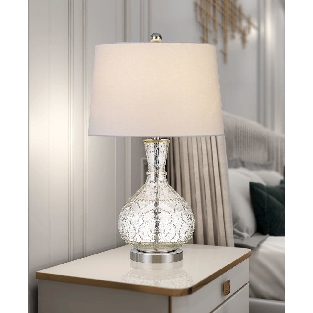150W Nador Glass Table Lamp With Taper Drum Hardback Fabric Shade. Picture 2