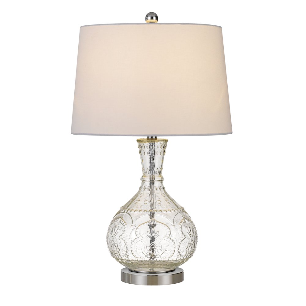 150W Nador Glass Table Lamp With Taper Drum Hardback Fabric Shade. Picture 3