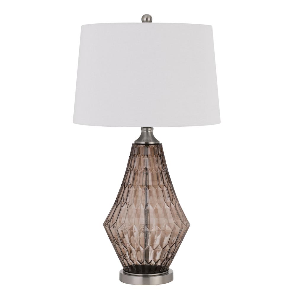 150W 3 way Conover glass table lamp with hardbadk taper drum fabric shade. Picture 1