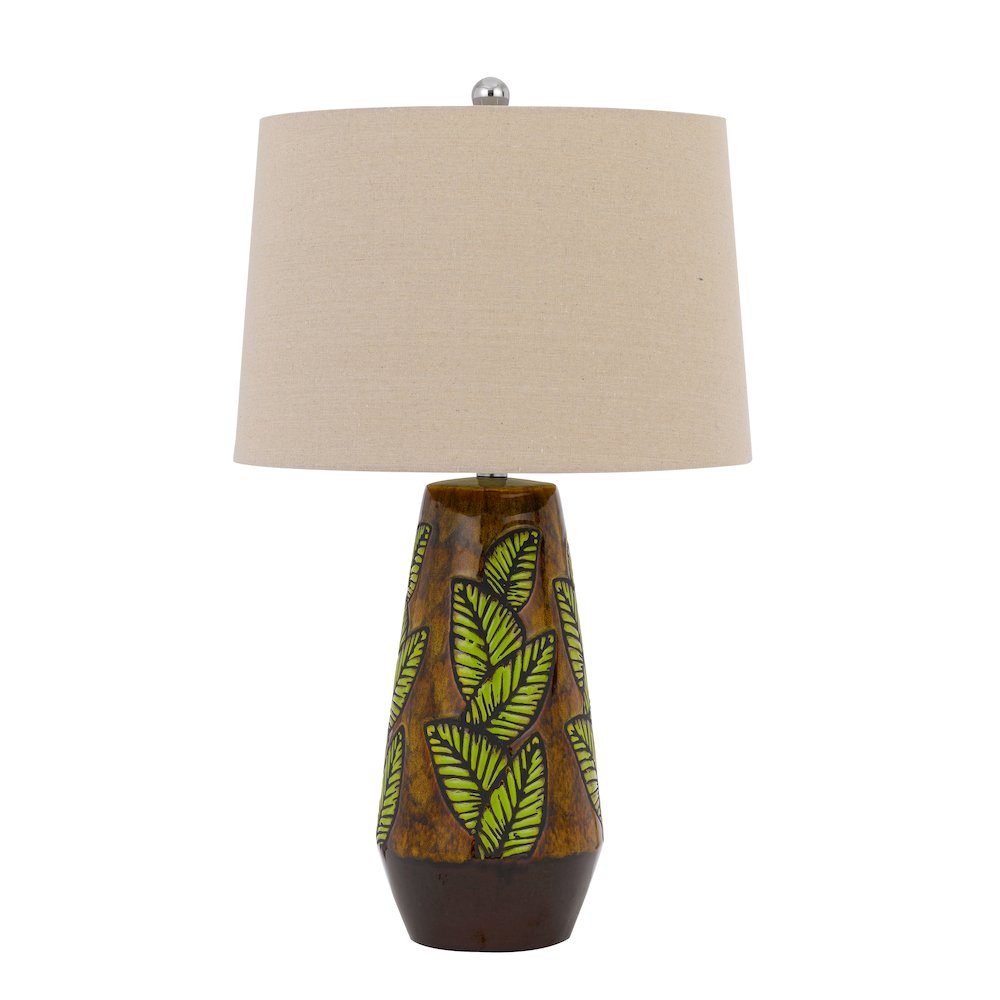 150W 3 way Hanson ceramic table lamp with hardback taper linen drum shade. Picture 1
