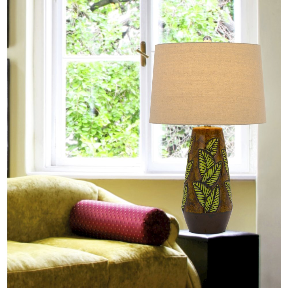 150W 3 way Hanson ceramic table lamp with hardback taper linen drum shade. Picture 2